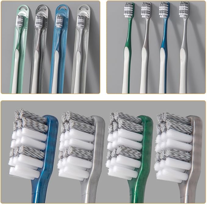 Men’S Manual Toothbrush Set 8Pcs (2 Packs of 4) with Hard Bristles, Large Head Plastic Teeth Cleaning Toothbrushes for Travel and Daily Use