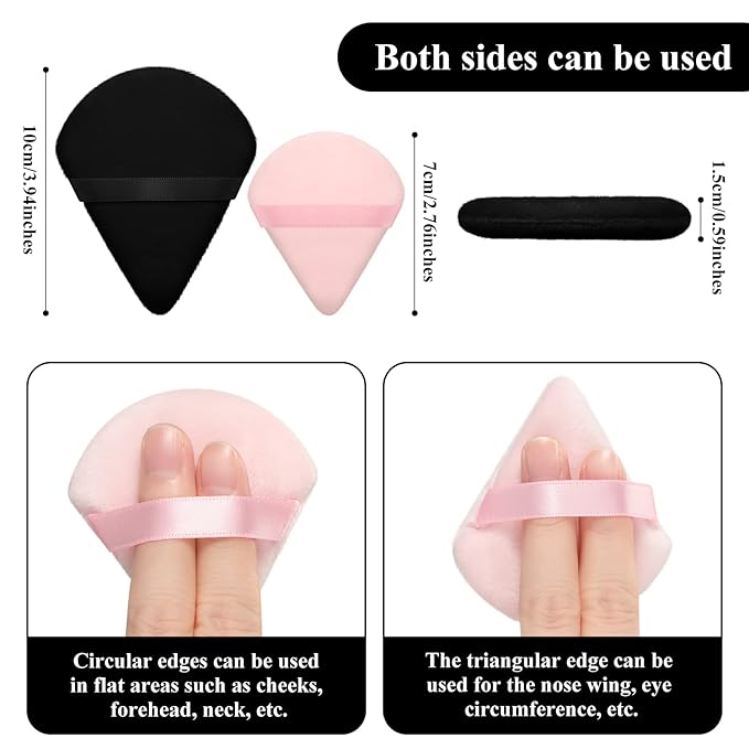Maitys 12 Pieces Powder Puff Triangle Face Makeup Cosmetic for Loose Powder Soft Body Washable Reusable Foundation Sponge Mineral Wet Dry Makeup Tool for Women(Large, Small,Black, Pink)