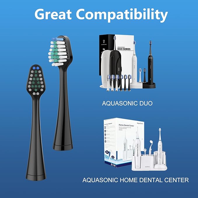 Harobey Replacement Toothbrush Heads for Waterpik Complete Care 5.0/9.0, and Compatible with AquaSonic Duo and Home Dental Center Electric Toothbruh, 10 Count(Pack of 1), Black