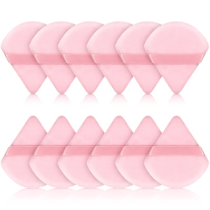 Maitys 12 Pieces Powder Puff Triangle Face Makeup Cosmetic for Loose Powder Soft Body Washable Reusable Foundation Sponge Mineral Wet Dry Makeup Tool for Women(Small,Pink)