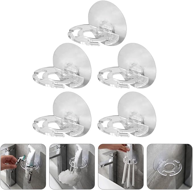 Garneck 5pcs Wall Mounted Toothbrush Organizer Suction Cup Toothbrush Holder Rack for Bathroom Storage Space Saving Dental Rack