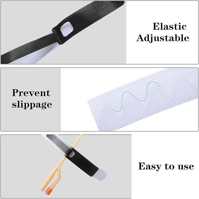 4 Pieces Catheter Supplies Foley Catheter Stabilization Device Holder Urinary Legband Leg Strap Tube Holder Anti Slip Anti Irritation Silicone Grip (Black)