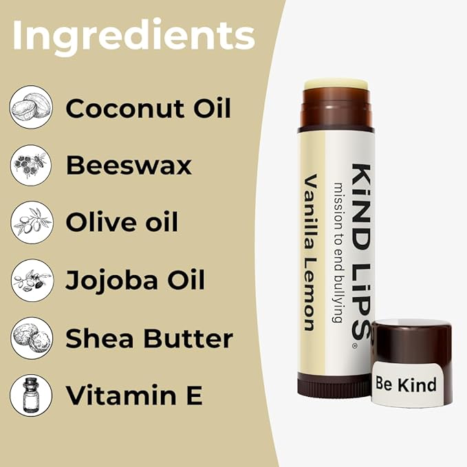 Kind Lips Vanilla Lemon Lip Balm 2 Pack – Hydrating Organic Lip Care with Refreshing Citrus & Sweet Vanilla – Natural, Gluten-Free, Grain-Free, Made in USA