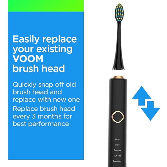 Voom Sonic Pro 7 Series Replacement Brush Heads, Black, 6-Pack