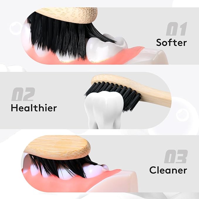 Virgin Forest 10 Count Bamboo Toothbrush, Soft Bristle for Adults, Eco Friendly Natural Wooden Toothbrushes, Vegan Organic Bamboo Travel Tooth Brush (10 Colors)