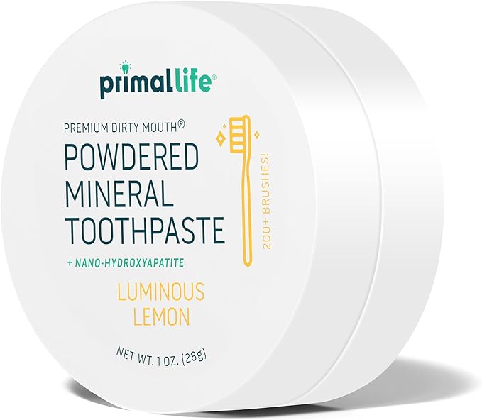 Primal Life Organics - Dirty Mouth Luminous Lemon Toothpowder, Tooth Cleaning Powder, Flavored Essential Oils with Natural Kaolin & Bentonite Clay, Good for 200+ Brushings, Paleo, Organic, Vegan