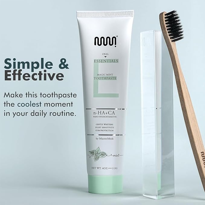 MasterMedi Nano Hydroxyapatite Toothpaste (Inspired by 10% nHA Formulas), Fluoride-Free, Whitening, Sensitive Teeth Care, Enamel Support, SLS Free, Xylitol, Magic Mint, 4 Oz (Pack of 2)