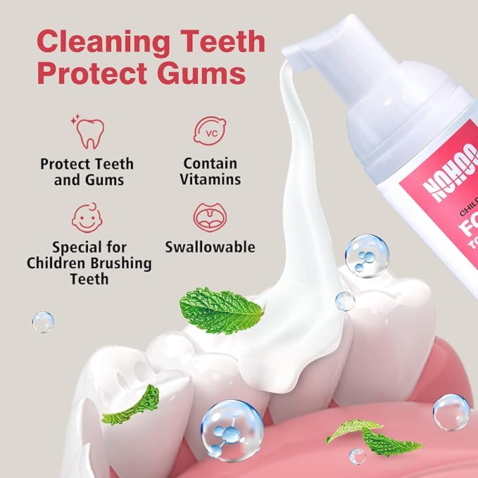 NOHOO Fluoride Free Foam Toothpaste Kids Fruit Flavour,Natural Training Toothpaste for Baby Toddler Children Oral Cleaning and Cavity Protection (2 Strawberry + 2 Peach)