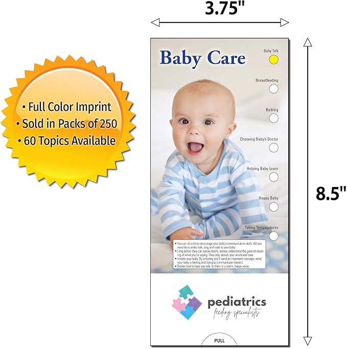 ZOCO - Baby Care Slide Chart - Custom Promotional Item (Pack of 250) - New Parent Essential - Pediatricians, OB/GYN’s, Midwives, Health Clinics Handout, Brochure, Pamphlet - 3.75 x 8.5 in.