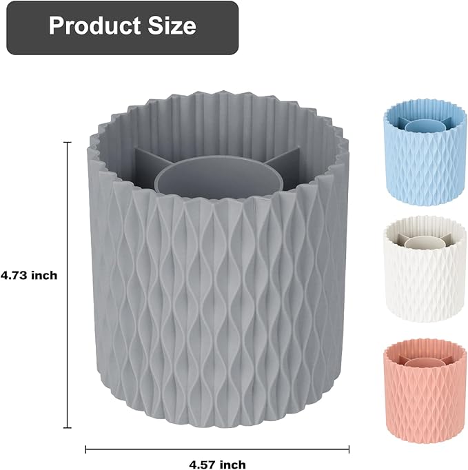 Makeup Brush Holder Organizer-360° Rotating Makeup Brush Storage,Pencil Pen Holder Cup,Desk Accessories,5 Slot Make up Brushes Cup, for Vanity Desktop Bathroom Countertop(Grey
