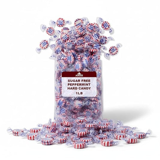 Sugar Free Peppermint Hard Candy- 1lb Bulk Sugar Free Hard Candy, Peppermint Discs Individually Wrapped Keto And Diabetic Friendly, for Parties & Holidays