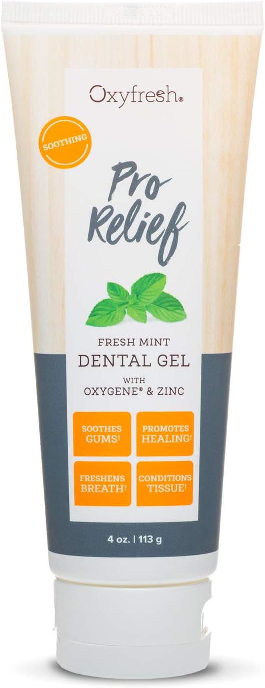 Oxyfresh Pro Relief Fluoride Free Dental Gel with Zinc and for Soothing Irritated Gums and Support Gum Health – Infused with Aloe Vera, Chamomile and Xylitol – Dentist Recommended - 4 oz