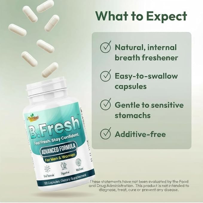 Therefore B. Fresh Breath Freshener Capsules for Adults – Oral Probiotics for Bad Breath & Dental Health Support – Fresh Breath from Inside, Alcohol-Free, Vegan – 120 Capsules