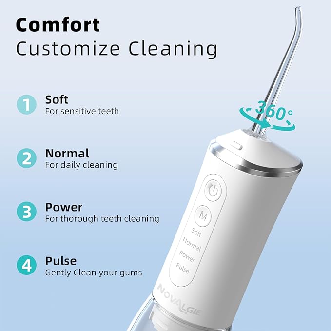 Water Flossers for Teeth, Cordless 360ML Larger Tank 4 Mode IPX7 Waterproof Oral Irrigator, Rechargeable 5 Jet Tips Dental Flosser for Brace, Implants & Sensitive Gums, Home&Travel Use