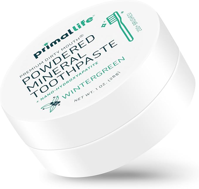 Primal Life Organics - Dirty Mouth Toothpowder, Tooth Cleaning Powder, Flavored Essential Oils with Natural Kaolin & Bentonite Clay, Good for 200+ Brushings, Organic, Vegan (Wintergreen, 1 oz)
