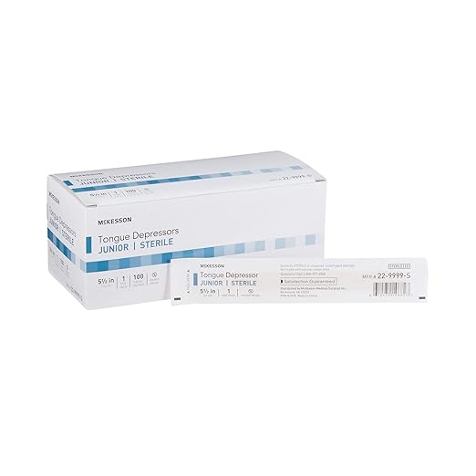 McKesson Tongue Depressors [1000 Count] Junior Size, Sterile, Individually Wrapped, Wood, Unflavored, Splinter-Free, 5.5 in - Use for Medical, Arts, Crafts, Spa - 100 Count, Pack of 10