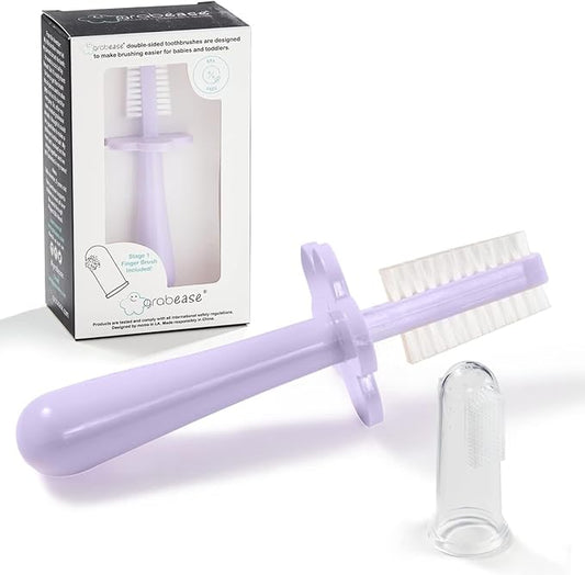 grabease Double Sided Toothbrush - Gentle Silicone Bristles & Infant Brush - Dual-Sided Design & Toddler Toothbrush - Travel Case Included & Baby Brush - Pack of 1, Lavender