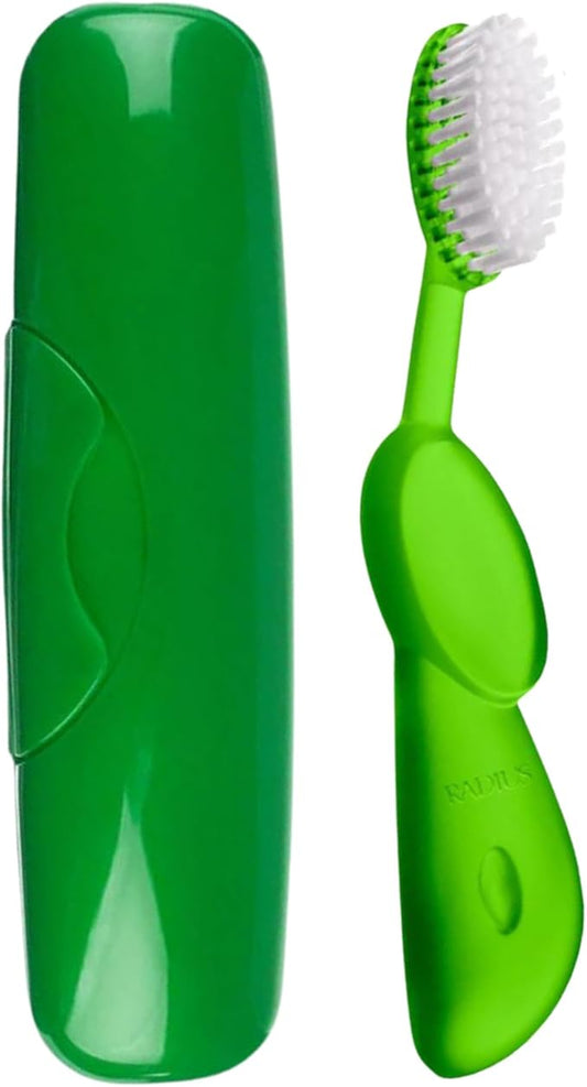 RADIUS Toothbrush, Original Big Brush & Case, Right Handed, Green Brush with Green Case, BPA Free and ADA Accepted