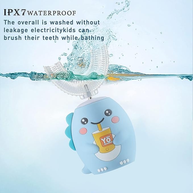 Kids U Shaped Electric Toothbrush，auto Sonic Baby Toothbrush，Cartoon Dinosaur 360-Degree Cleaning IPX7 Waterproof Design（2-7y）