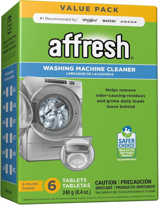 Affresh Washing Machine Cleaner, Helps Power Away Odor Causing Bacteria & Grime Deep Inside Pump, Valve & Hoses, 6 Time Release Tablets, 6 Month Supply