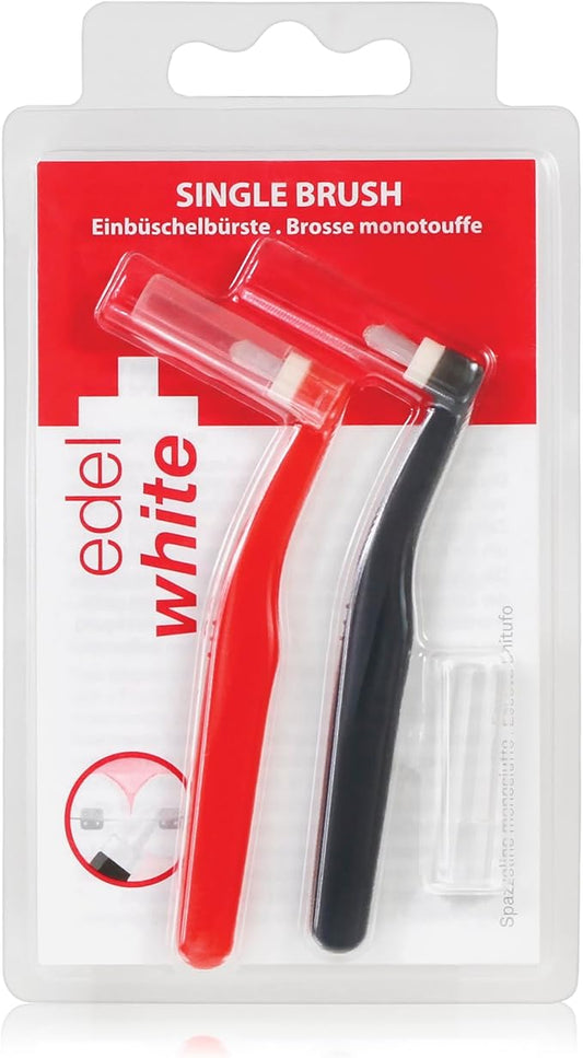 edel+white End Tuft Toothbrush 2 Pack – Small Head Sulcus Brush for Braces, Implants & Gumline – Special Brush for Precise, Focused Dental Cleaning