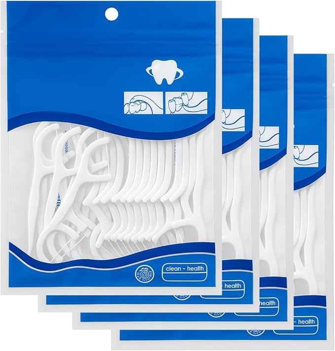 Dental Floss Picks Tooth Flossers with Toothpick End, Soft Flexible Thread for Gum Care, Easy Grip Handle for Teeth Cleaning, Oral Hygiene Tool for Daily Use, Travel & Home (200 Count (Pack of 4))