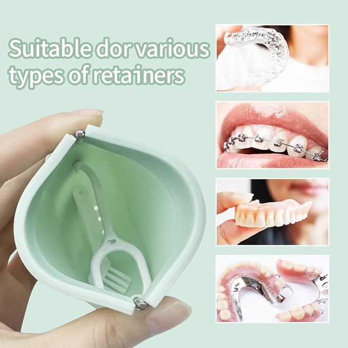 1PC Silicone Retainer Case without Lanyard, Cute Vent Holes Denture Box, Mouth Guard Case Travel Holder for Girls, Women, Men (Green)