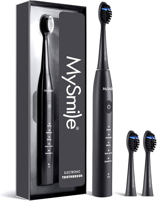 MySmile DY156 Electric Toothbrush for Adults, Rechargeable Sonic Battery Toothbrush Portable with 3 Brush Heads, 2 Mins 5 Modes Smart Timer, 45000VPM, One Charge for 60 Days – Black