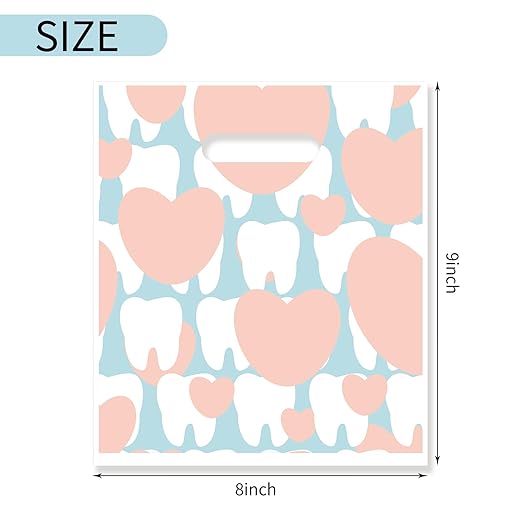 100 Pcs Tooth Patient Care Bags, 9 x 8 Inches Dental Goodie Bags for Clinics, Schools and Patient Use (Style 4)
