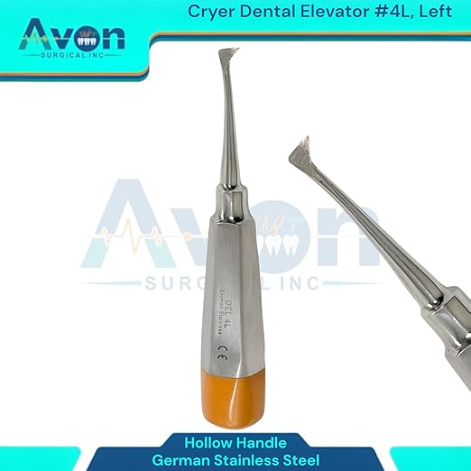 Root and Tooth Extraction Dental Cryer Elevator Pick, Sharp Angled Tip, Color-Coded Handle Ends | Autoclave-Safe German Stainless Steel Dental Instruments (1, #4L Cryer - Gold End)
