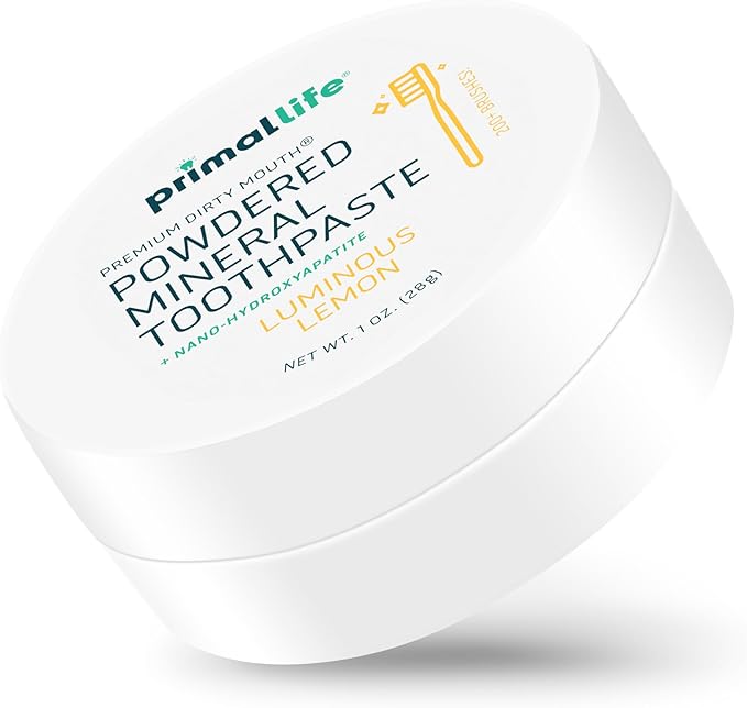 Primal Life Organics - Dirty Mouth Luminous Lemon Toothpowder, Tooth Cleaning Powder, Flavored Essential Oils with Natural Kaolin & Bentonite Clay, Good for 200+ Brushings, Paleo, Organic, Vegan