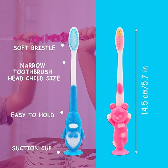 50pcs Toddler Toothbrush Set - Kids Manual Toothbrushes, Soft Bristles, Suction Cup, Age 2+