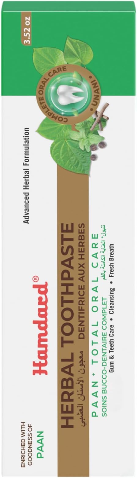 Hamdard Paan Total Oral Care Toothpaste – 100g / 3.53Oz (Pack of 3) | Herbal Ayurvedic Toothpaste with Paan Flavor | Fluoride-Free | Gum Care, Fresh Breath & Natural Oral Hygiene