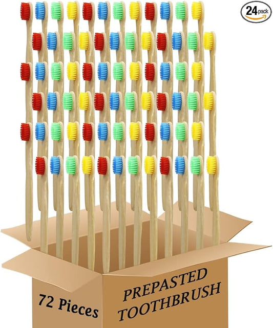 Bamboo Toothbrush Prepasted Disposable Toothbrsuh Soft Bristles Prepasted Toothbrush,Disposable Toothbrsuh (72 multicor)