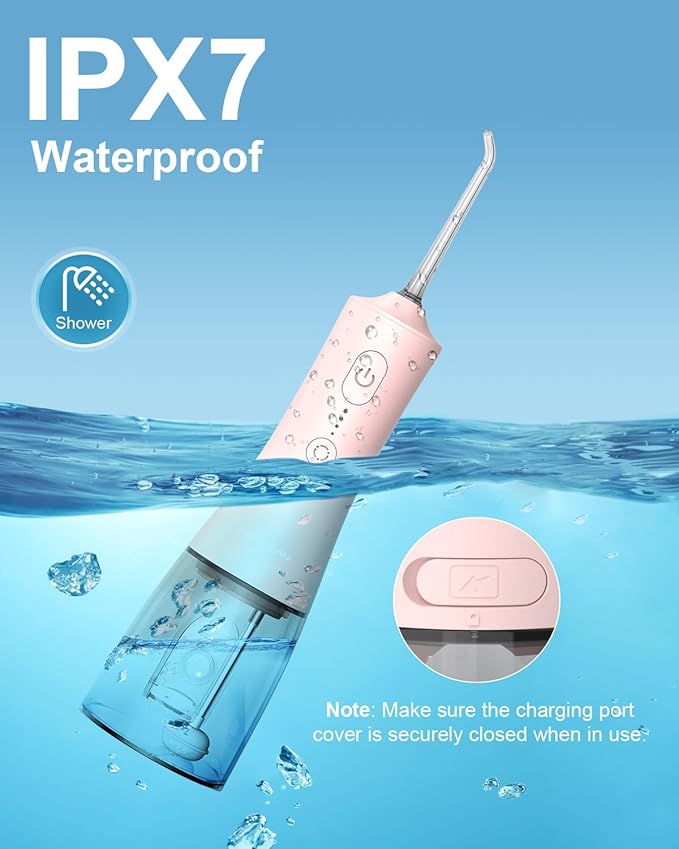 Operan Water Flosser for Teeth Cleaning Upgraded 300ml Cordless Water Dental Flossers Rechargeable Oral Irrigator with 4 Modes 4 Jet Tips IPX7 Waterproof Water Floss for Home Travel (Pink)+1Pack