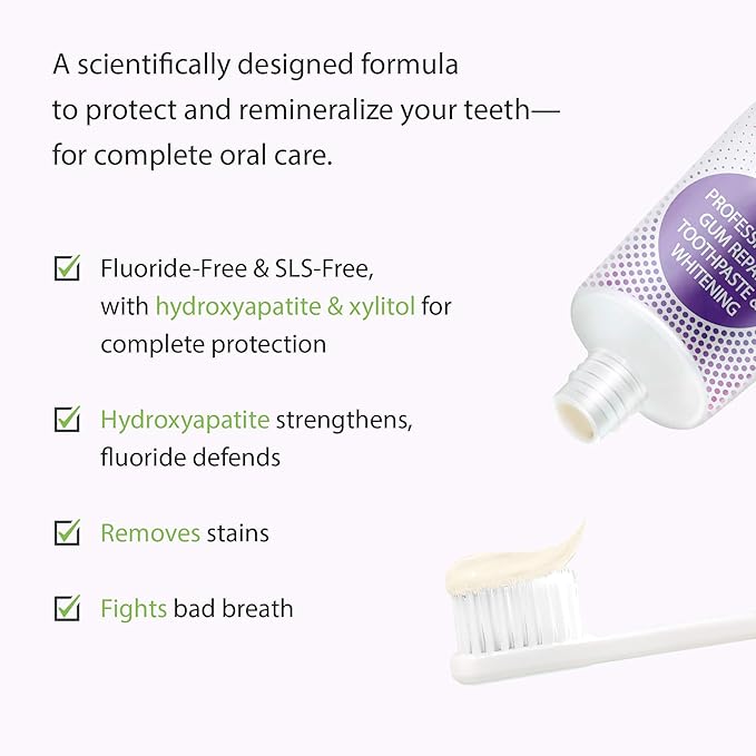 Hydroxyapatite Toothpaste for Gum Health - Fluoride Free Formula Reduces Bleeding Gums & Gingivitis, Repairs Enamel, Whitens Teeth, Soothes Sensitivity, SLS Free Plaque Remover, Mint 3.52oz