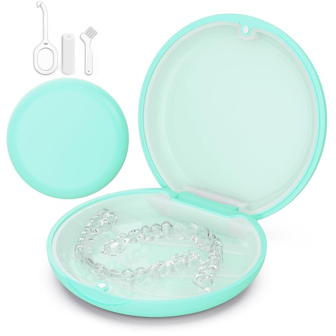 Retainer Case, Slim Aligner Case Compatible with Invisalign, Cute Retainer Box with Silicone Pads, Mint Green