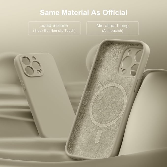 Magnetic for iPhone 15 Pro Case, Compatible with MagSafe, with 9H Nano Screen Protectors, Full Camera Protection, Silicone Shockproof Microfiber Lining Phone Case 6.1", Khaki