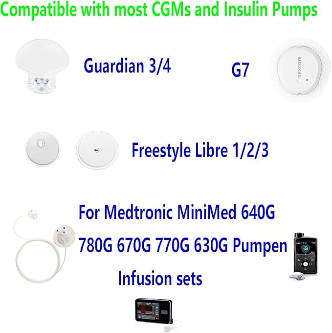 30 Pcs Waterproof Infusion Site CGM Adhesive Patches for Medtronic 780G/770G, Tandem t:Slim X2/ Mobi - Hypoallergenic Sensor Adhesive Tape with 0.8" Hole, 14-Day Wear, Pre-Cut Breathable Clear Patch