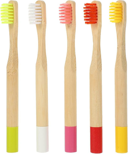5Pcs Toothbrush Soft Charcoal Bristles Wooden Handle Portable Round Grip S Oral Care Accessories Random Color