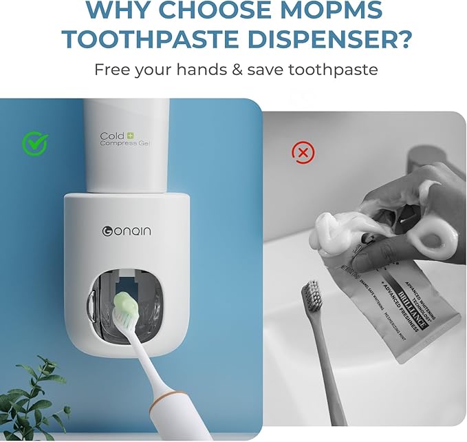 Toothpaste Dispenser Wall Mount for Bathroom-Toothpaste Holder Automatic Toothpaste Squeezer with Cover for Bathroom Organizer Storage (White)