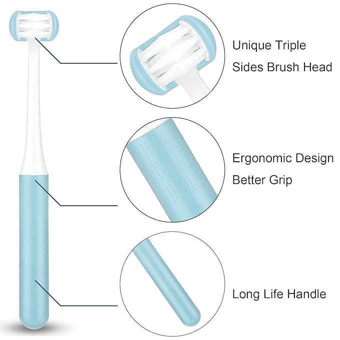 Patelai 4 Pieces Autism Toothbrush for Special Needs Soft Wrap-Around Training Tooth Brush Saving Time for Kids, Gentle Clean Tooth to Completely Cover The Toothbrush (Blue, Yellow, Green, Red)
