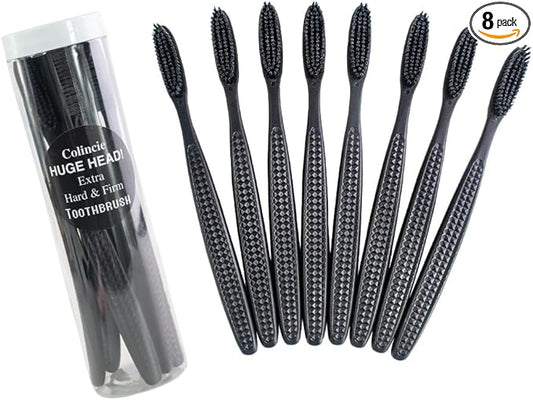 Huge Head Extra Hard & Firm Toothbrush, Large Long Head Charcoal Bristle Tooth Whitening Dental Oral Care (Black, Extra Large)