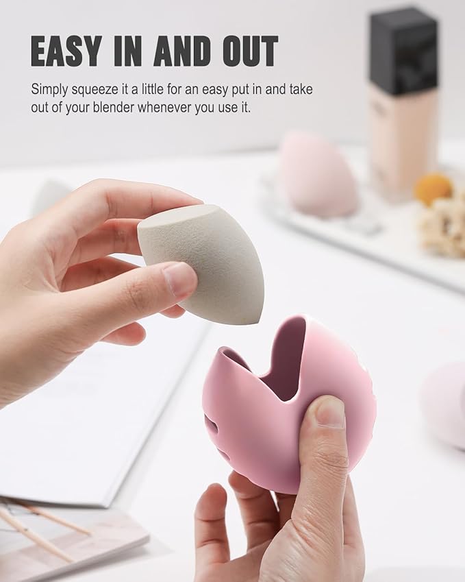 FERYES 2 PCS Makeup Sponge Holder – Shatterproof Eco-Friendly Silicone Beauty Make Up Blender Case for Travel - Pink