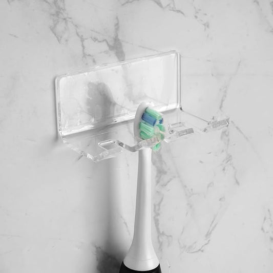 Self Adhesive Toothbrush Holders Wall Mounted, 3 Slots Electric Toothbrush Organizer for Shower, Multipurpose Rack Hanger for Power Plug, Razor, Key(Clear)