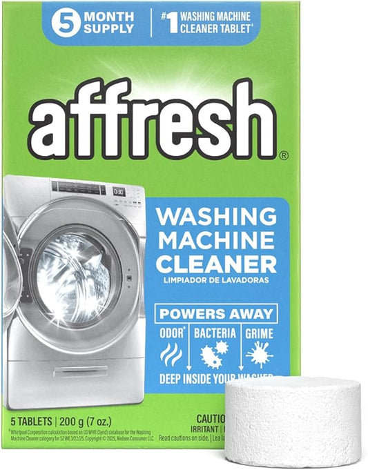 Affresh Washing Machine Cleaner, Helps Power Away Odor Causing Bacteria & Grime Deep Inside Pump, Valve & Hoses, 5 Time Release Tablets, 5 Month Supply