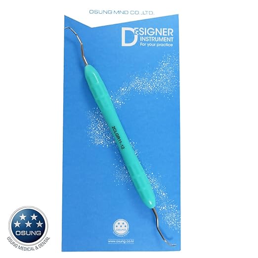 Osung 2CGR1-2 Gracey Dental Curette, Dental Curette Handle, Standard Curette, Autoclavable Silicone Instrument Handle, GR 11-12, Euro Style