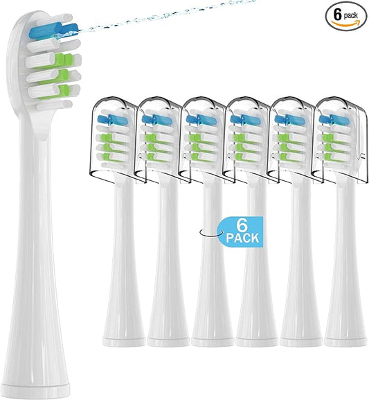 6 Pack Replacement Replacement Brush Heads for Waterpik Sonic Fusion Flossing Toothbrush Compatible with Sonic Fusion SF01/SF02 and Sonic Fusion 2.0 SF03/SF04- White with Caps