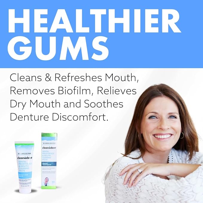 Dr. B Dental Solutions Denture Care Bundle | Cleanadent Denture & Gum Toothpaste (4 oz) + Ergonomic Toothbrush with Extra Soft Bristles | Ideal for Healthy Gums, Freshness & Stain Removal
