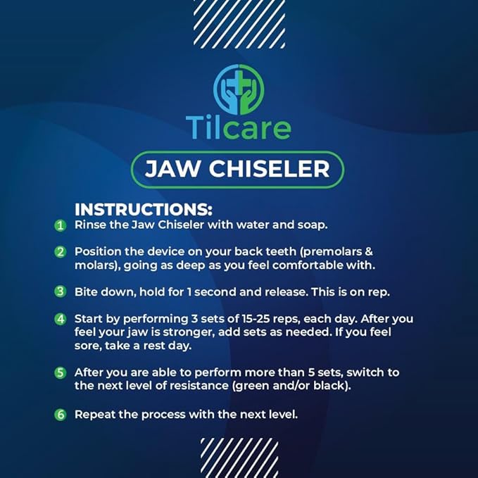 Jawline Exerciser by Tilcare - Jaw Exerciser for Men and Women that helps to workout your Jaw, Neck and tone your face with exercise - Face Slimmer that will chisel your Jawline - Intermediate 50lb